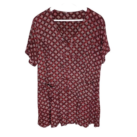 Vintage 90s Burgundy Floral Print Button-Down Romper, 2" Inseam, Size Medium - Picture 1 of 11